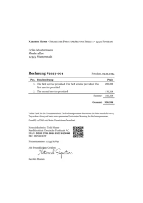 A preview of the classy-german-invoice Typst template.