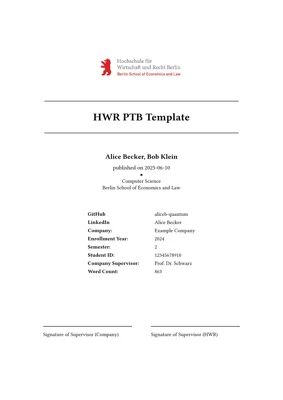 A preview of the clean-hwr Typst template.