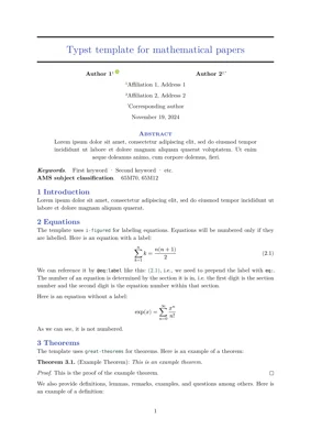 A preview of the clean-math-paper Typst template.