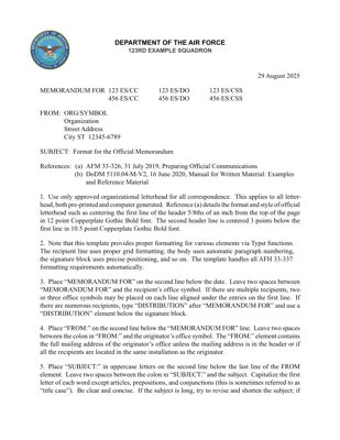 A preview of the tonguetoquill-usaf-memo Typst template.